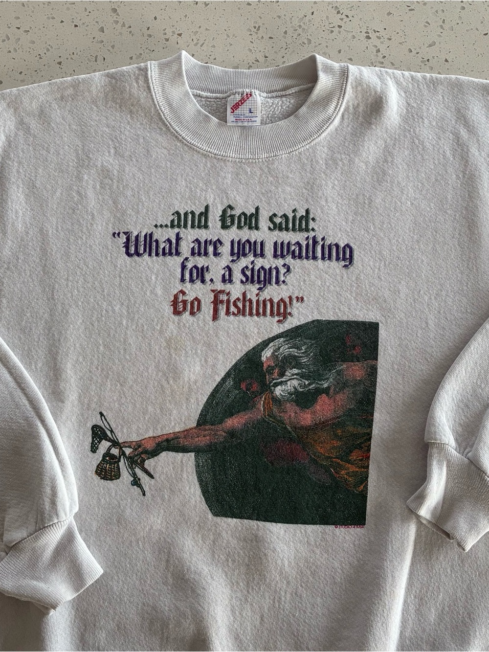 000 - VINTAGE 90s CHRISTIAN JESUS GOSPEL GO FISHING JERZEES SWEATSHIRT